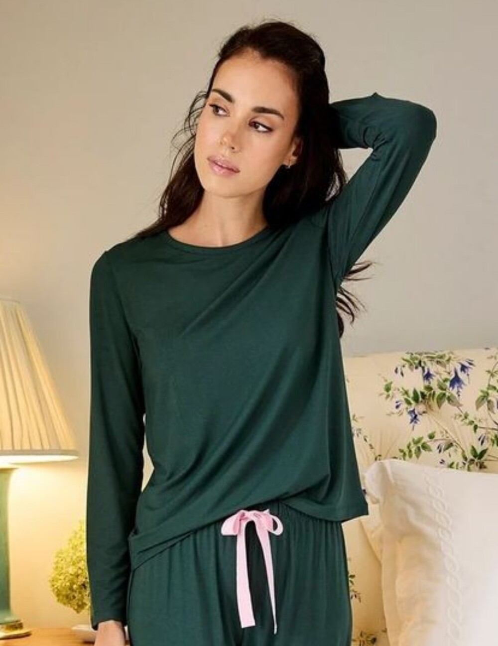 Lake Pajamas Pima Cotton Long Sleeve Crew Neck Shirt Green PJ Top Size L Lounge